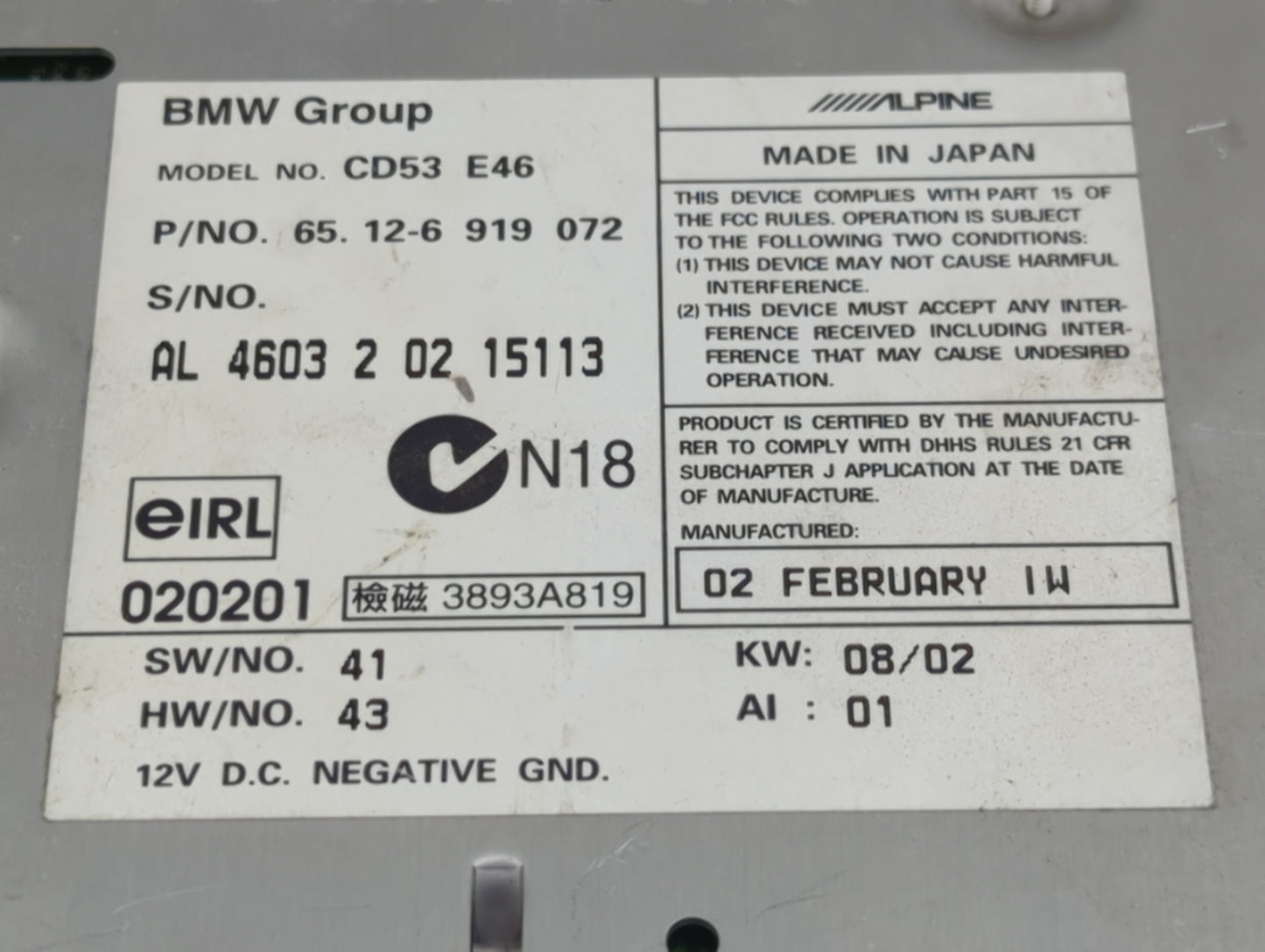 2002-2004 Bmw 325i Radio AM FM Cd Player Receiver Replacement P/N:CD53E46 65.12-6919072 Fits Fits 2002 2003 2004 2005 2006 O