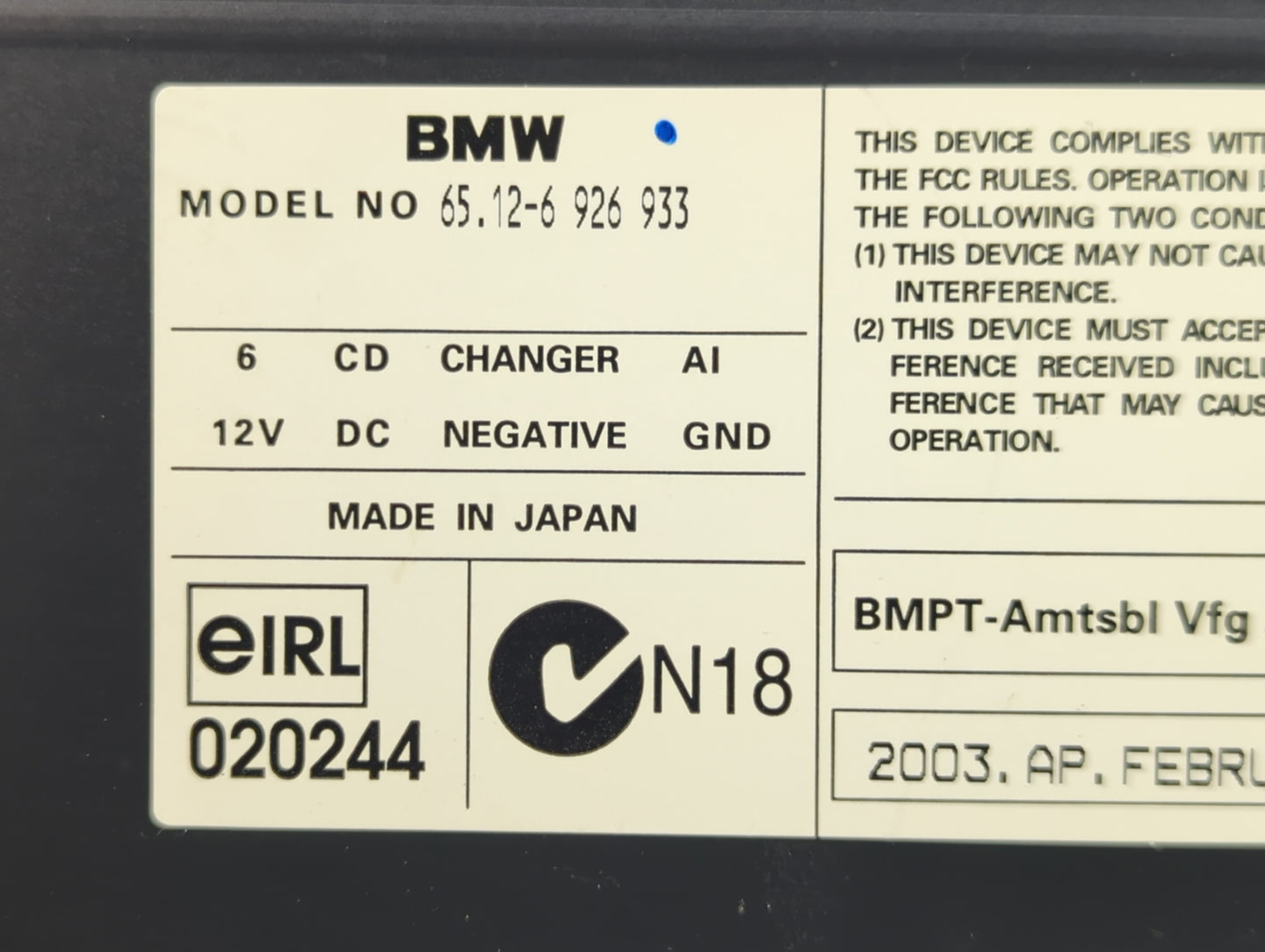 2003 Bmw 7 Series Radio AM FM Cd Player Receiver Replacement P/N:65.12 926 933 6 364 931 Fits Fits 2004 2005 OEM Used Auto P
