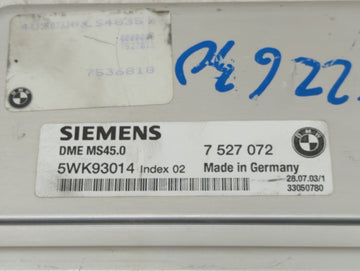 2003-2005 Bmw Z4 PCM Engine Control Computer ECU ECM PCU OEM P/N:5WK93014 7 527 072, 7 532 140, 5WK93010 Fits Fits 2003 2004 2005 OEM Used Auto Parts