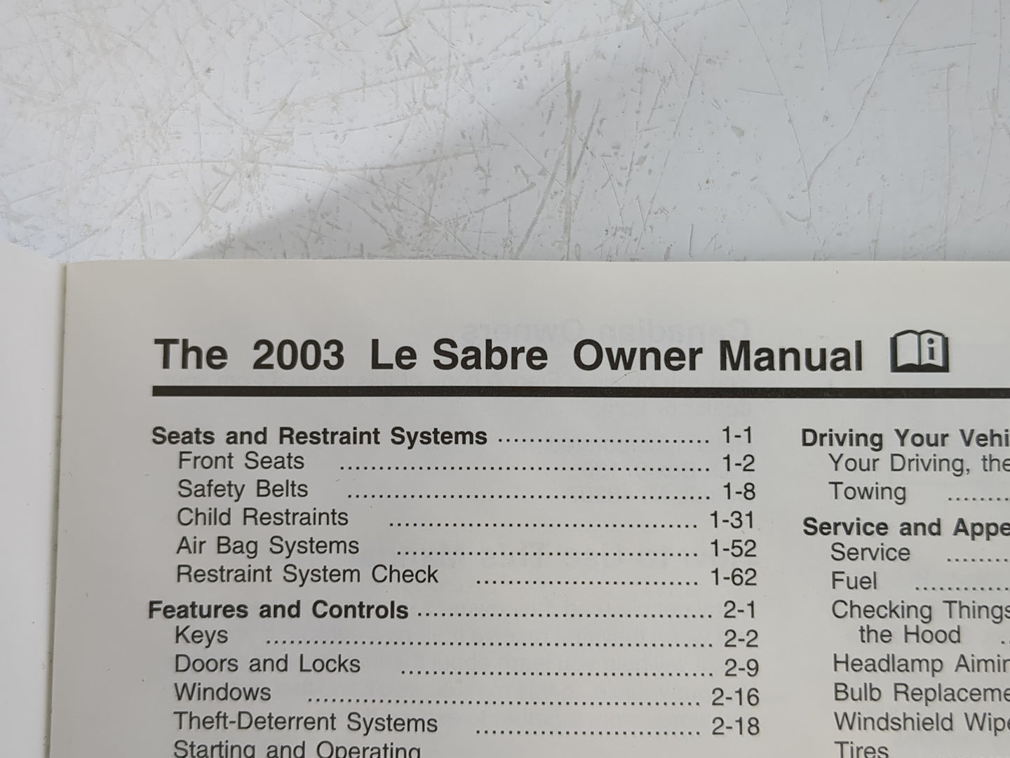 2003 Buick Lesabre Owners Manual Book Guide OEM Used Auto Parts - Oemusedautoparts1.com
