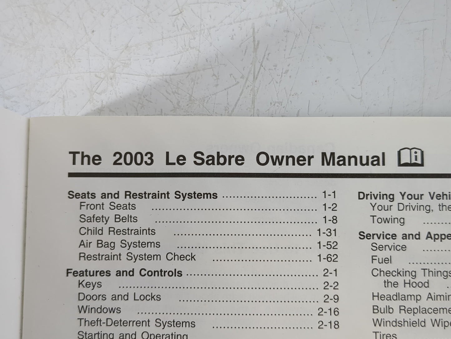 2003 Buick Lesabre Owners Manual Book Guide OEM Used Auto Parts - Oemusedautoparts1.com