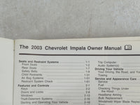 2003 Chevrolet Impala Owners Manual Book Guide P/N:10325249 A OEM Used Auto Parts - Oemusedautoparts1.com