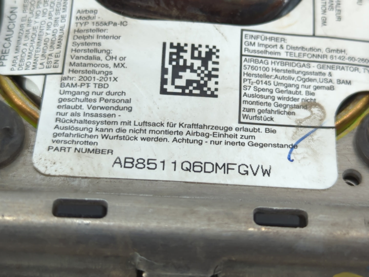 2002-2003 Chevrolet Trailblazer Air Bag Driver Left Steering Wheel Mounted P/N:AB8511Q6DMFGVW Fits Fits 2002 2003 OEM Used A