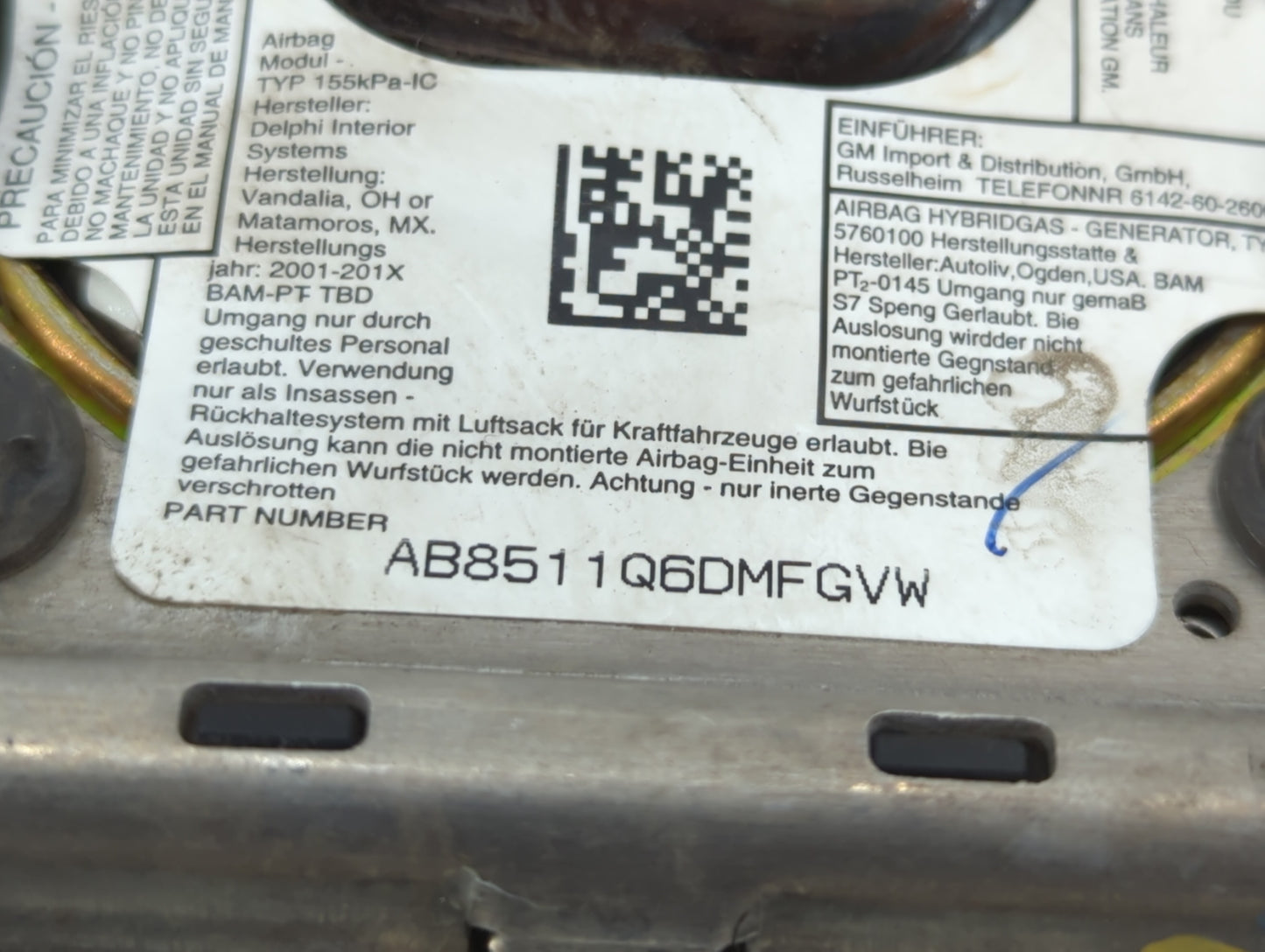 2002-2003 Chevrolet Trailblazer Air Bag Driver Left Steering Wheel Mounted P/N:AB8511Q6DMFGVW Fits Fits 2002 2003 OEM Used A