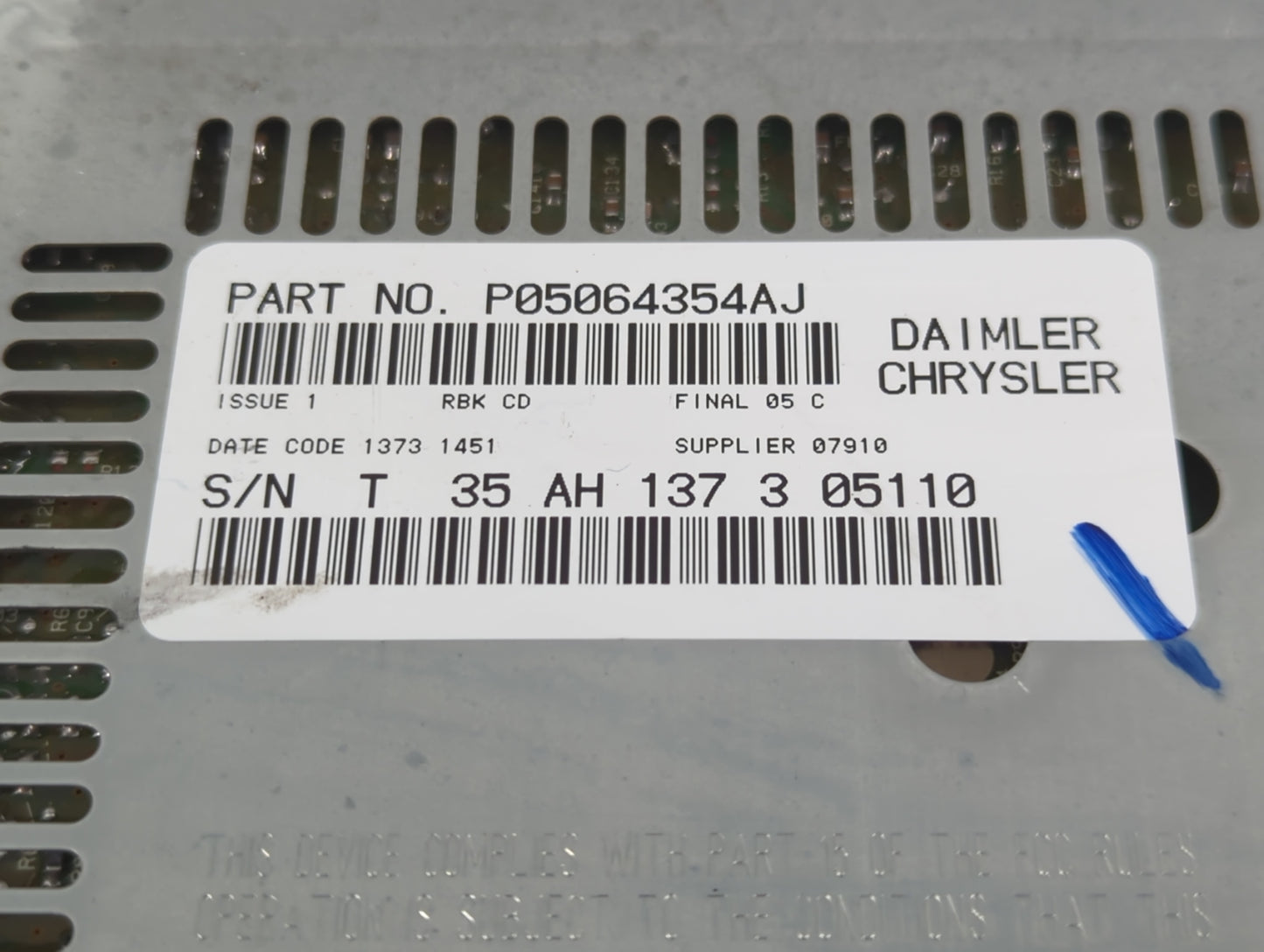 2002-2005 Chrysler Pt Cruiser Radio AM FM Cd Player Receiver Replacement P/N:P05064354AJ Fits Fits 2002 2003 2004 2005 2006 