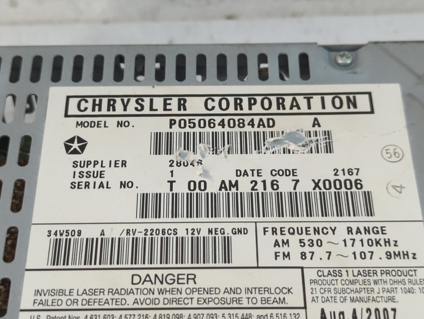 2003 Dodge Durango Radio AM FM Cd Player Receiver Replacement Fits Fits 2004 2005 2006 2007 2008 2009 2010 OEM Used Auto Par