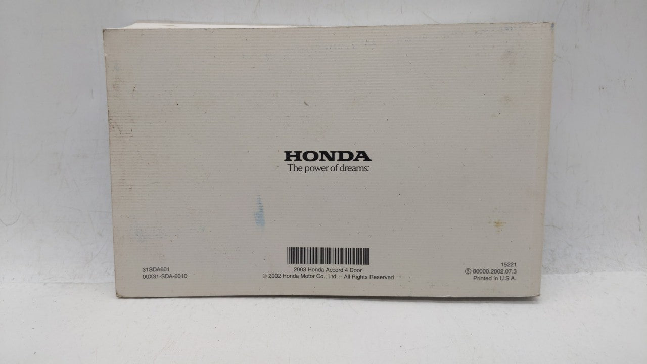 2003 Honda Accord Owners Manual Book Guide OEM Used Auto Parts - Oemusedautoparts1.com