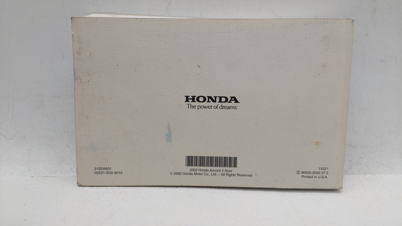 2003 Honda Accord Owners Manual Book Guide OEM Used Auto Parts - Oemusedautoparts1.com