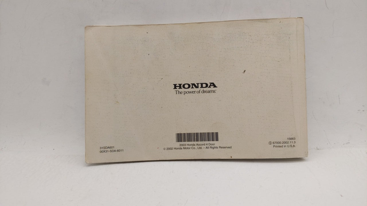 2003 Honda Accord Owners Manual Book Guide OEM Used Auto Parts - Oemusedautoparts1.com