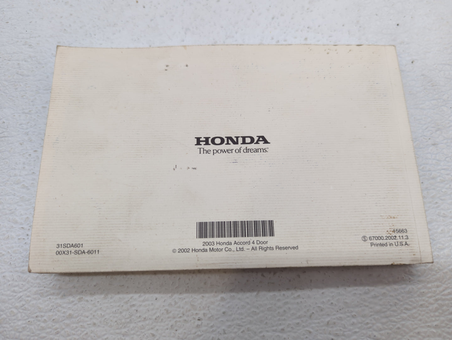 2003 Honda Accord Owners Manual Book Guide OEM Used Auto Parts - Oemusedautoparts1.com