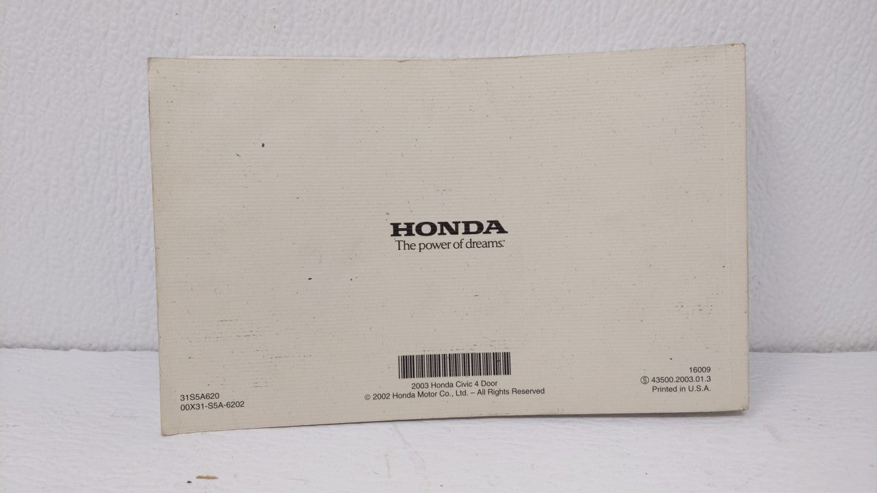 2003 Honda Civic Owners Manual Book Guide OEM Used Auto Parts - Oemusedautoparts1.com