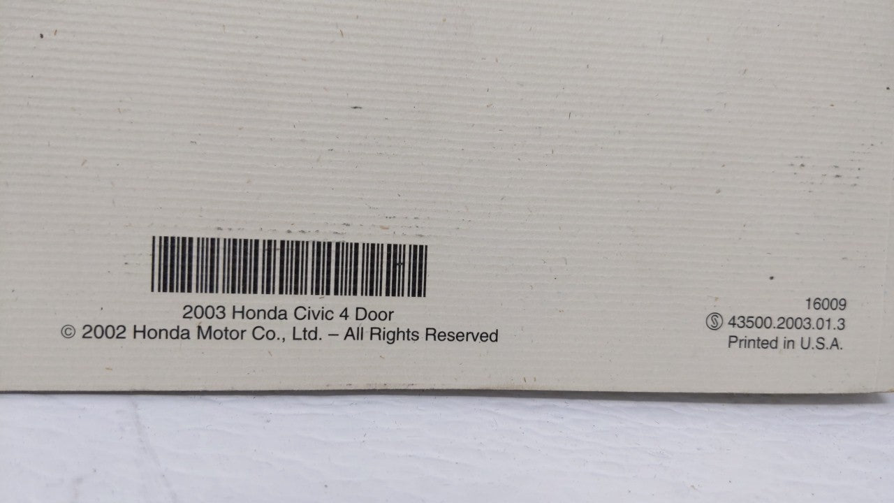2003 Honda Civic Owners Manual Book Guide OEM Used Auto Parts - Oemusedautoparts1.com