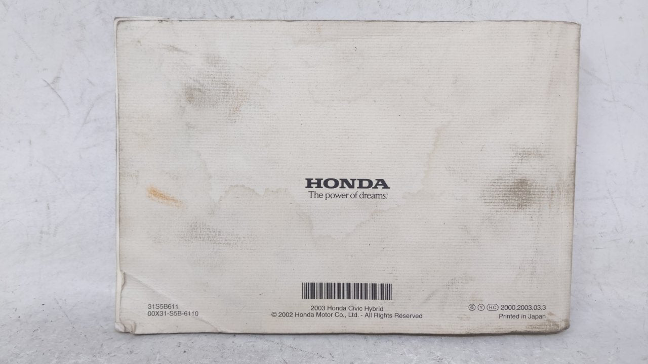 2003 Honda Civic Owners Manual Book Guide OEM Used Auto Parts - Oemusedautoparts1.com