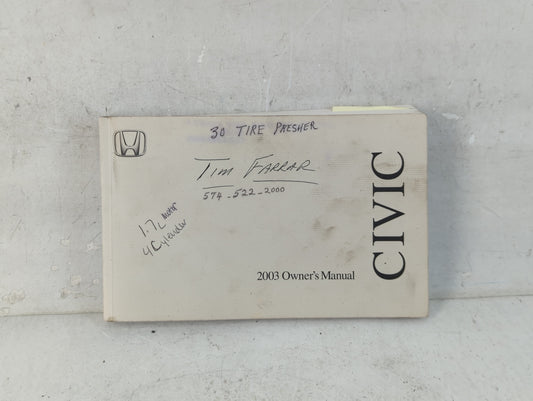 2003 Honda Civic Owners Manual Book Guide P/N:00X31-S5A-6200 OEM Used Auto Parts - Oemusedautoparts1.com