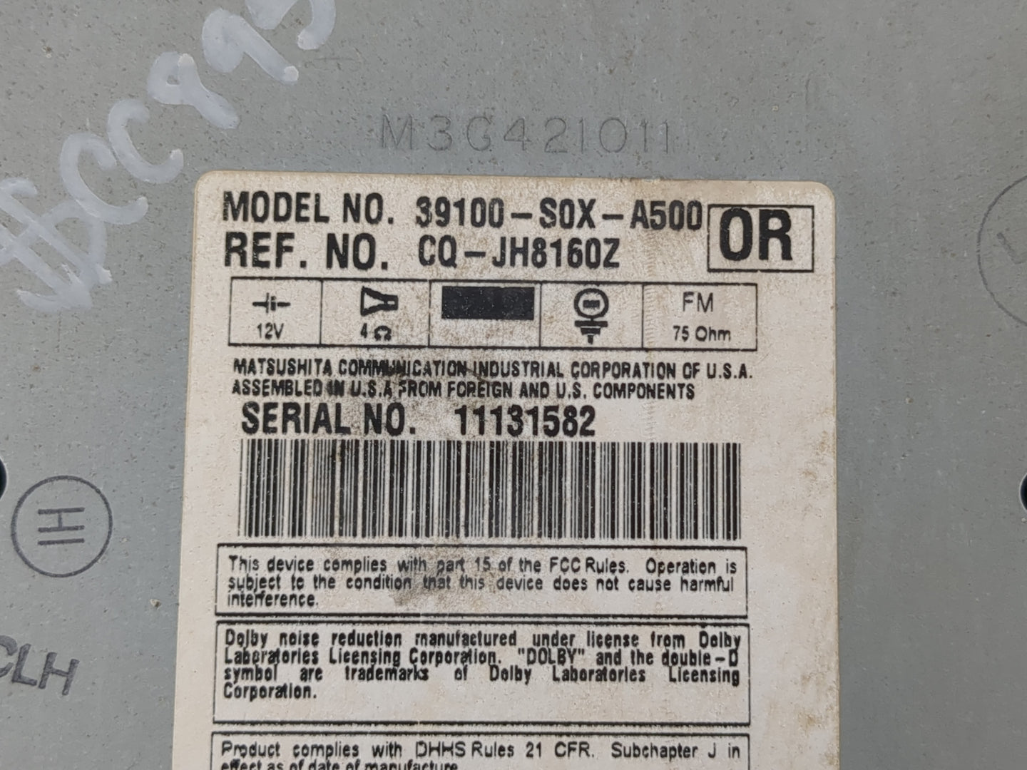 2002-2004 Honda Odyssey Radio AM FM Cd Player Receiver Replacement P/N:39100-S0X-A500 Fits Fits 2002 2003 2004 OEM Used Auto