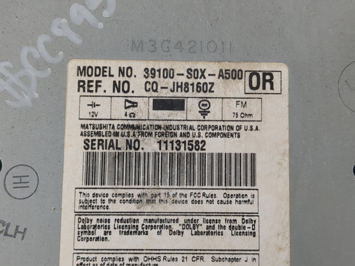 2002-2004 Honda Odyssey Radio AM FM Cd Player Receiver Replacement P/N:39100-S0X-A500 Fits Fits 2002 2003 2004 OEM Used Auto