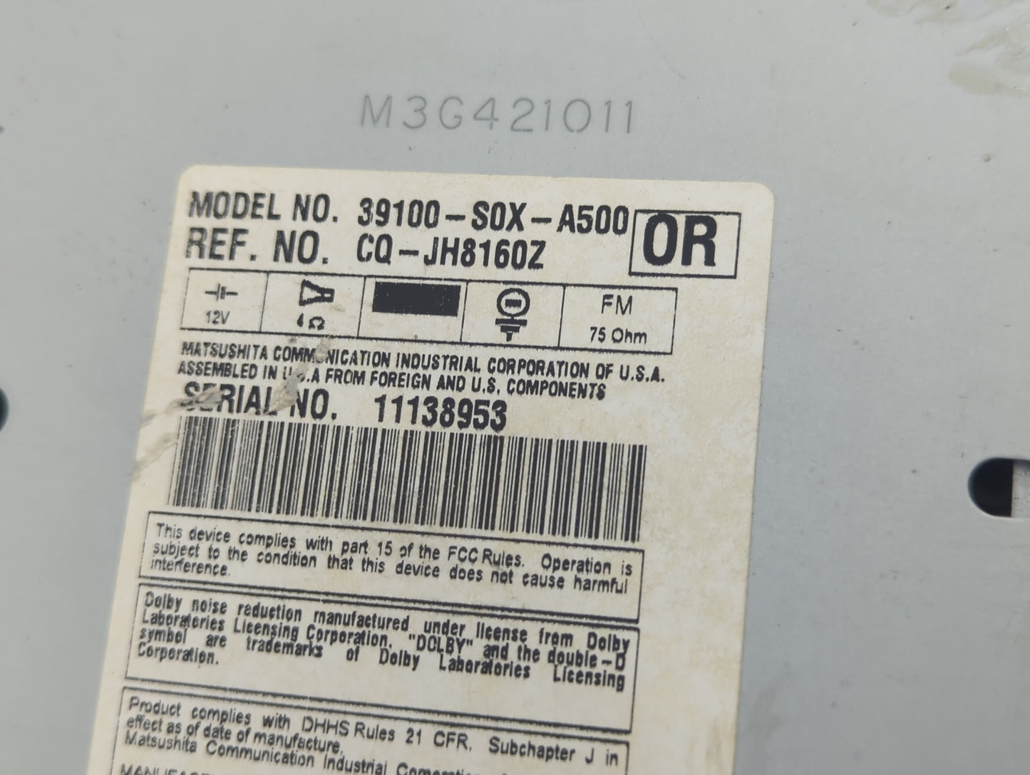 2002-2004 Honda Odyssey Radio AM FM Cd Player Receiver Replacement P/N:39100-S0X-A500 Fits Fits 2002 2003 2004 OEM Used Auto