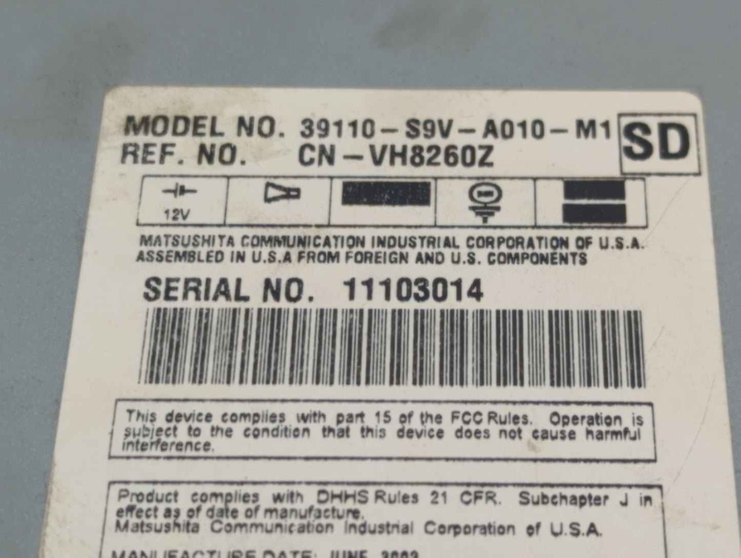 2003 Honda Pilot Radio AM FM Cd Player Receiver Replacement P/N:39110-S9-A010-M1 Fits OEM Used Auto Parts - Oemusedautoparts