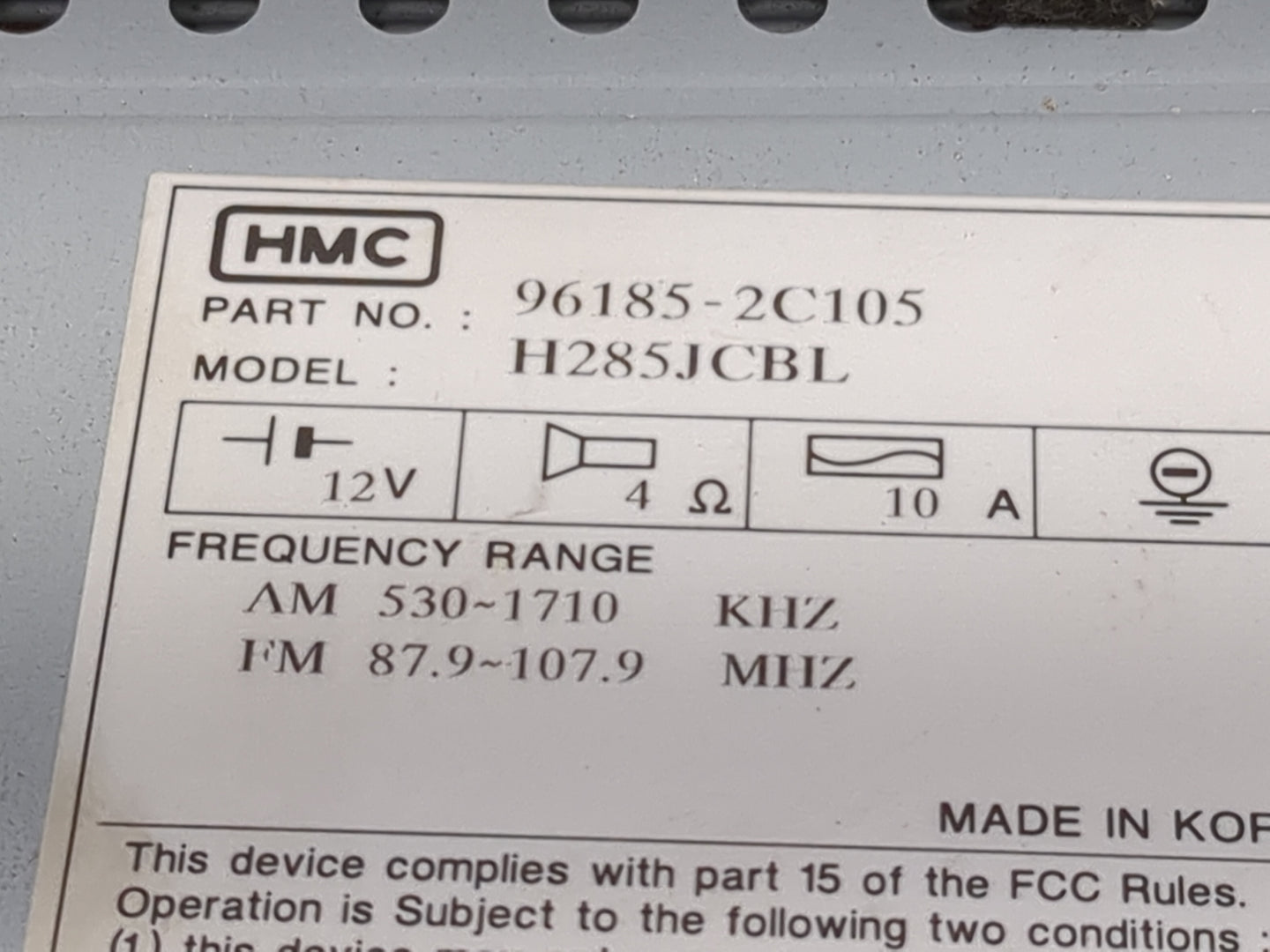 2003-2004 Hyundai Tiburon Radio AM FM Cd Player Receiver Replacement P/N:96185-2C105 H285JCBL Fits Fits 2003 2004 OEM Used A
