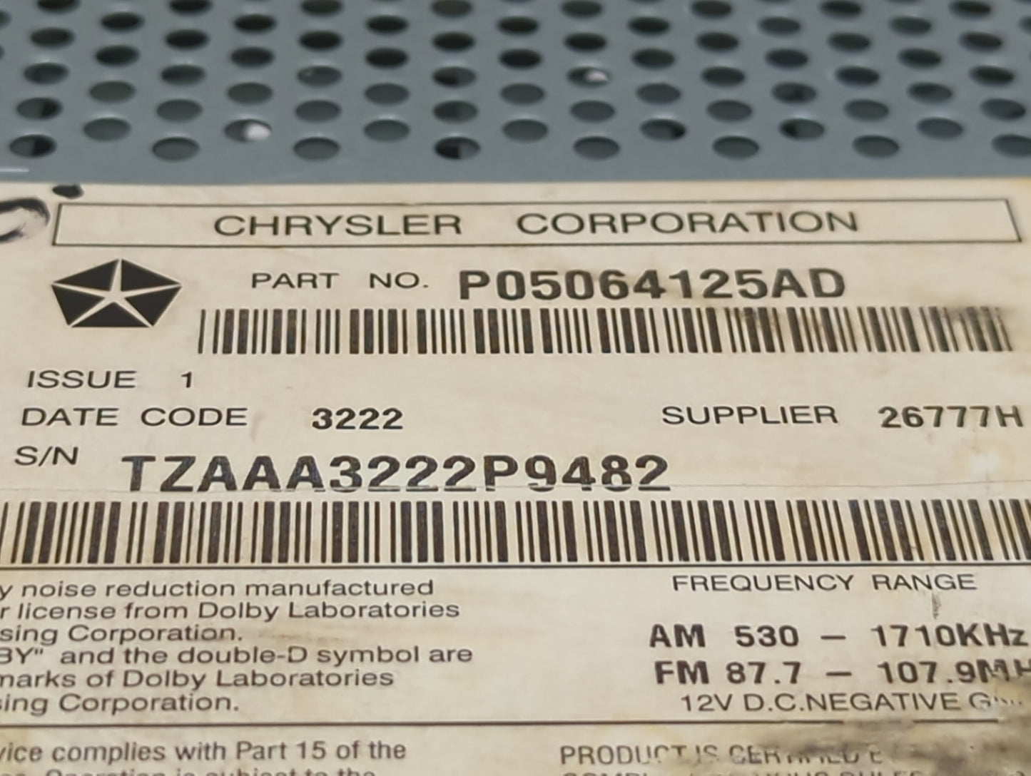 2002-2004 Jeep Grand Cherokee Radio AM FM Cd Player Receiver Replacement P/N:P05064125AD Fits Fits 2002 2003 2004 2005 2006 