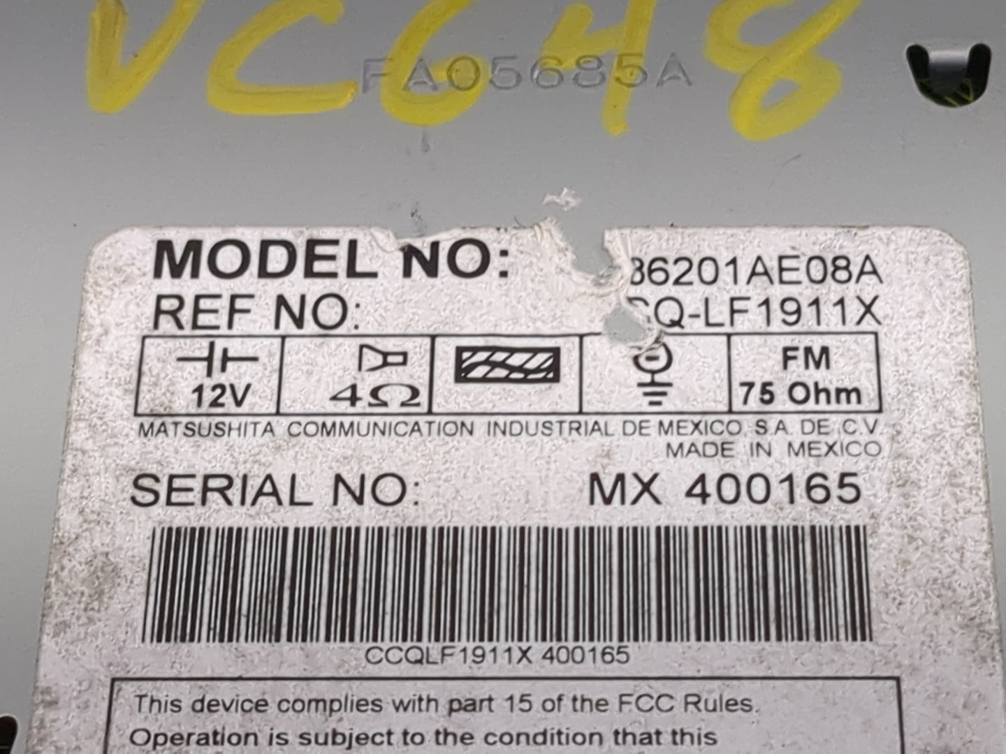 2003 Subaru Legacy Radio AM FM Cd Player Receiver Replacement P/N:86201AE08A CQ-LF1911X Fits OEM Used Auto Parts - Oemusedau