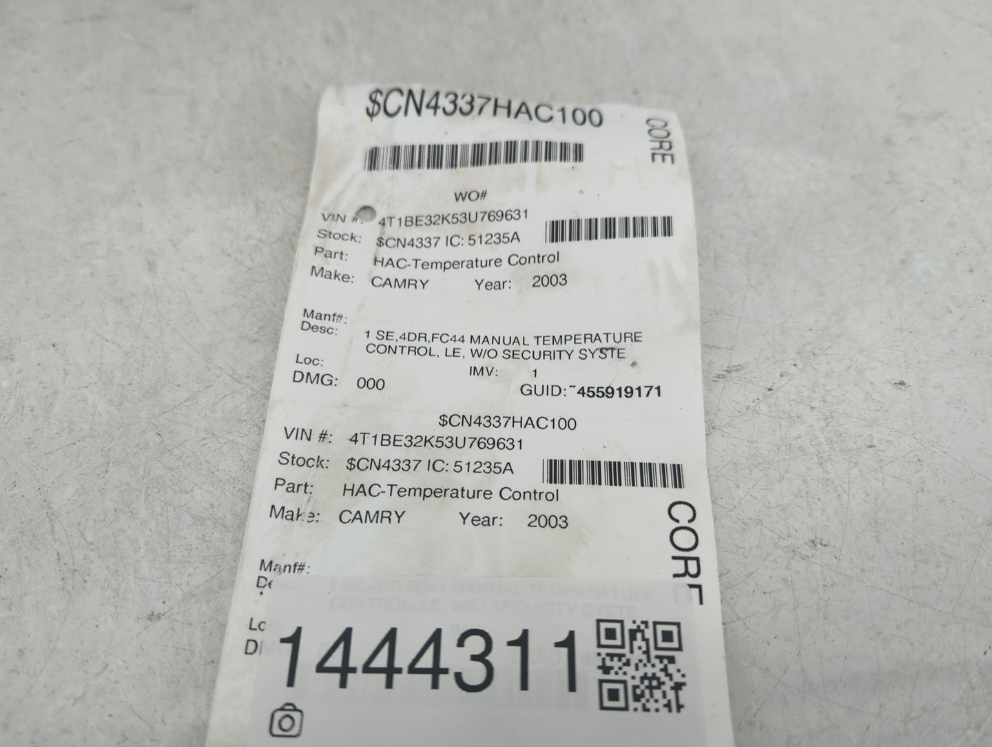 2002-2006 Toyota Camry Climate Control Module Temperature AC/Heater Replacement Fits Fits 2002 2003 2004 2005 2006 OEM Used 