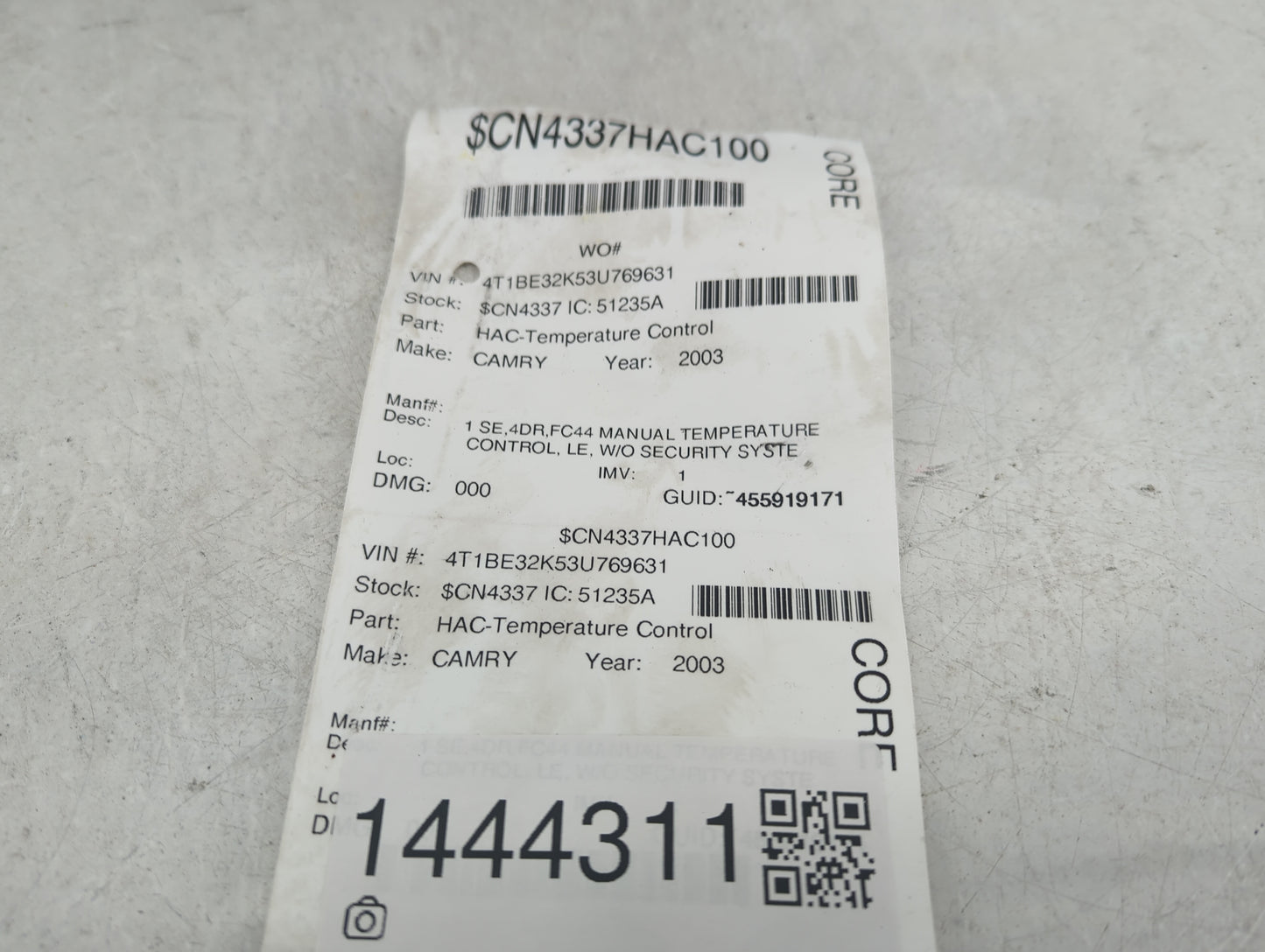 2002-2006 Toyota Camry Climate Control Module Temperature AC/Heater Replacement Fits Fits 2002 2003 2004 2005 2006 OEM Used 