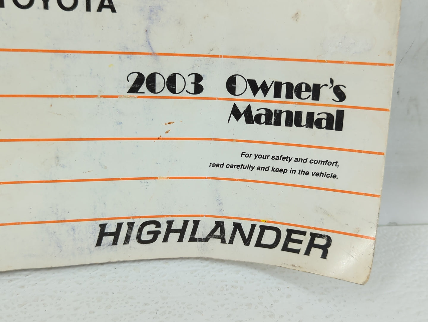 2003 Toyota Highlander Owners Manual Book Guide OEM Used Auto Parts - Oemusedautoparts1.com