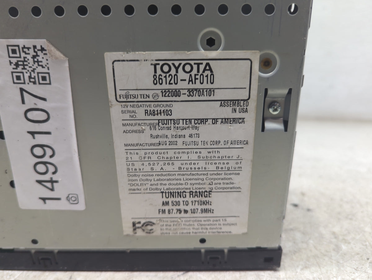 2000-2003 Toyota Solara Radio AM FM Cd Player Receiver Replacement P/N:86120-AF010 122000-3370A101 Fits OEM Used Auto Parts 
