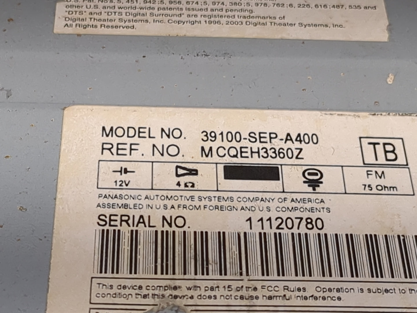 2004-2006 Acura Tl Radio AM FM Cd Player Receiver Replacement P/N:39100-SEP-A400 MCQEH3360Z Fits Fits 2004 2005 2006 OEM Use