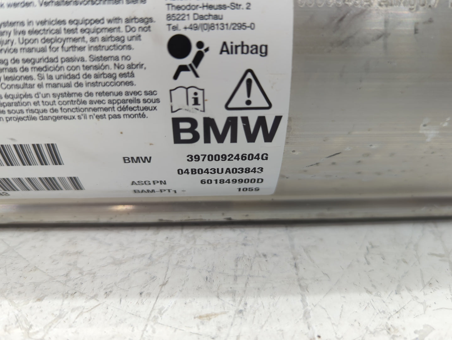 2004 Bmw Bmw 645i Air Bag Passenger Right Dashboard OEM P/N:39700924604G 601849900D Fits Fits 2005 2006 2007 2008 2009 2010 