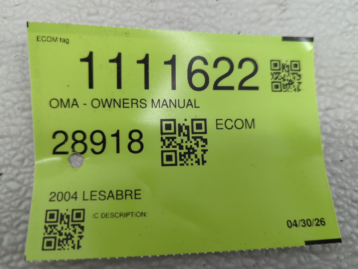 2004 Buick Lesabre Owners Manual Book Guide OEM Used Auto Parts - Oemusedautoparts1.com