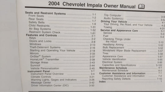 2004 Chevrolet Impala Owners Manual Book Guide OEM Used Auto Parts