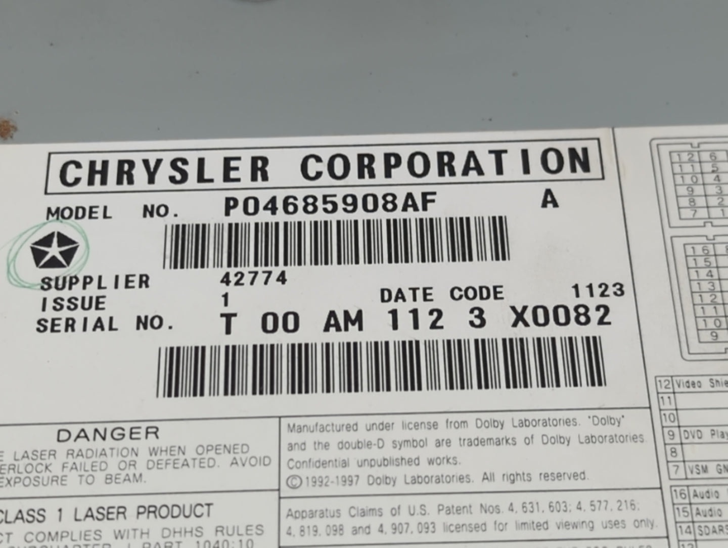 2004-2008 Chrysler Pacifica Radio AM FM Cd Player Receiver Replacement P/N:P04685908AF Fits Fits 2004 2005 2006 2007 2008 OE