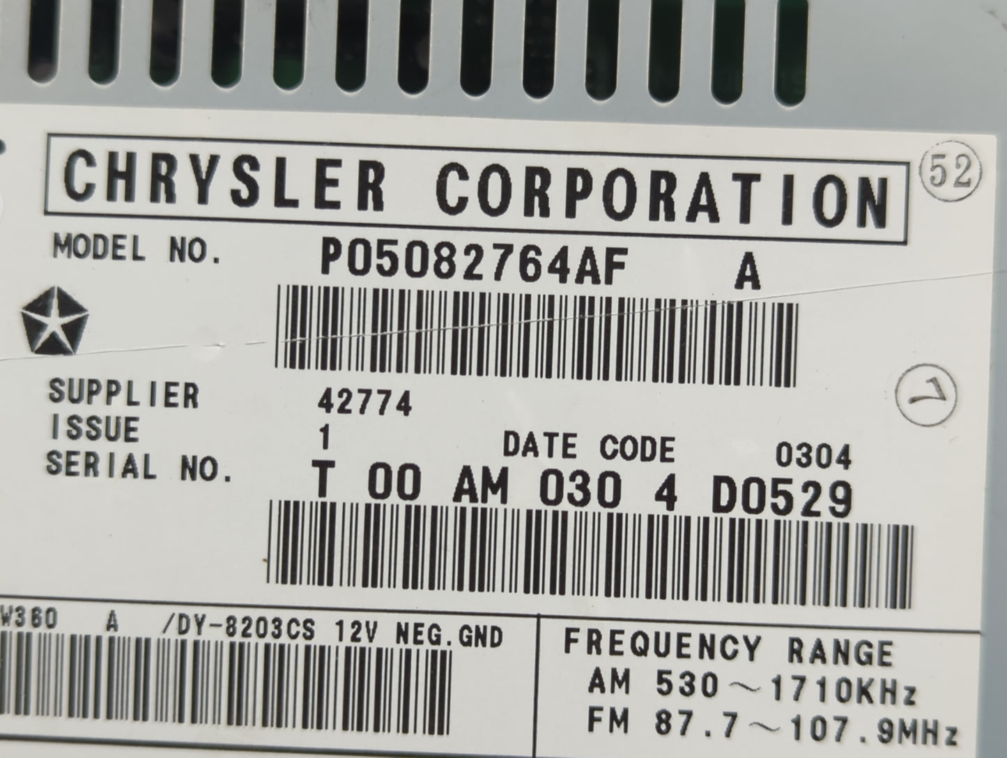 2004-2008 Chrysler Pacifica Radio AM FM Cd Player Receiver Replacement P/N:P05082764AF P05082764AD Fits OEM Used Auto Parts 