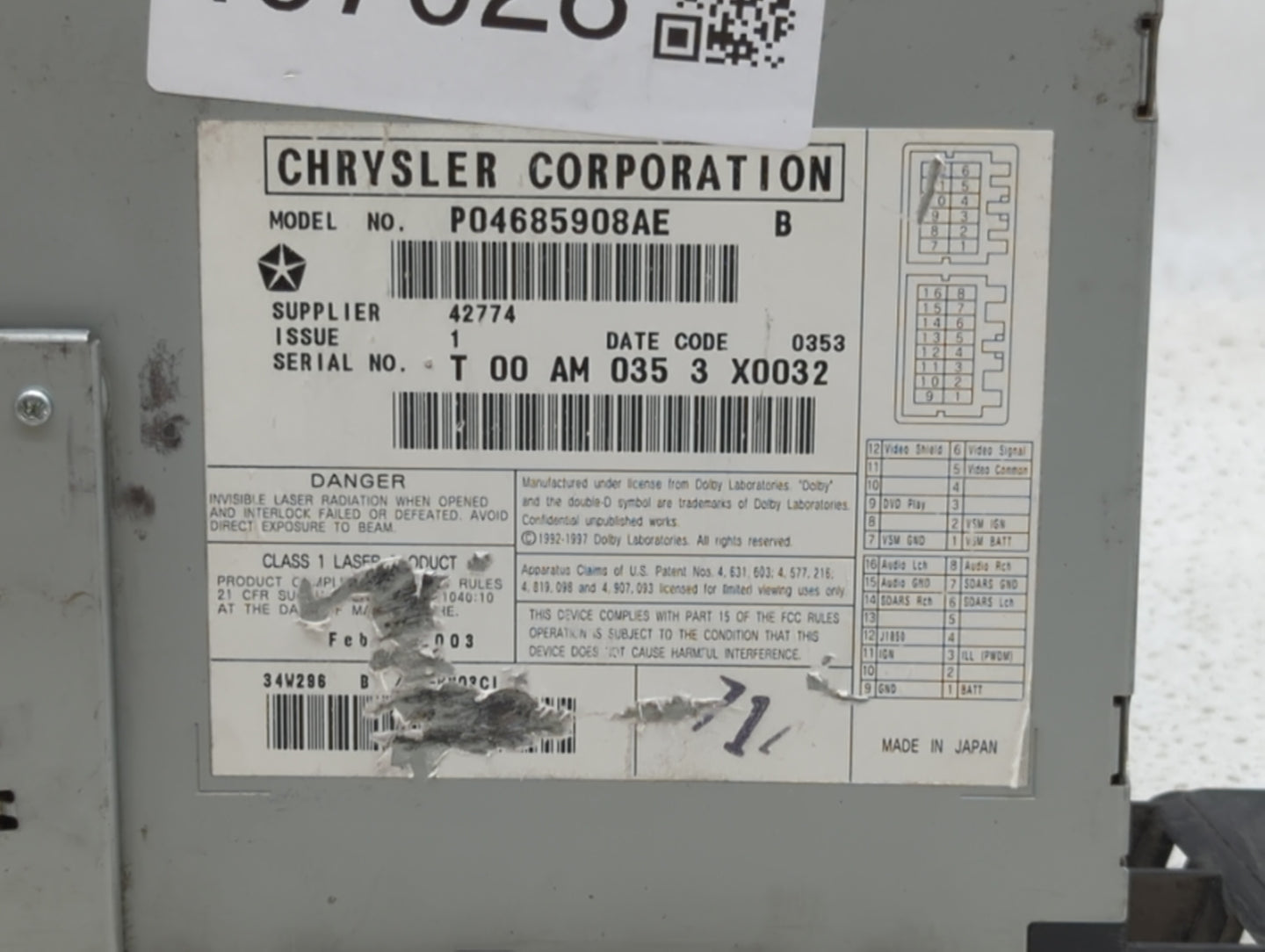 2004-2008 Chrysler Pacifica Information Display Screen - Oemusedautoparts1.com