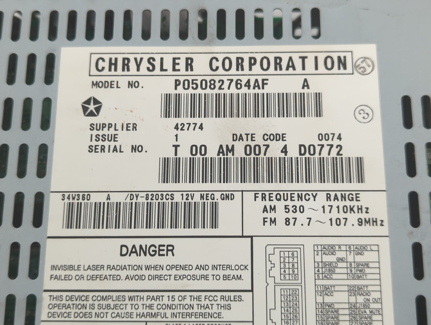 2004-2008 Chrysler Pacifica Radio AM FM Cd Player Receiver Replacement P/N:P05082764AF Fits Fits 2004 2005 2006 2007 2008 OE