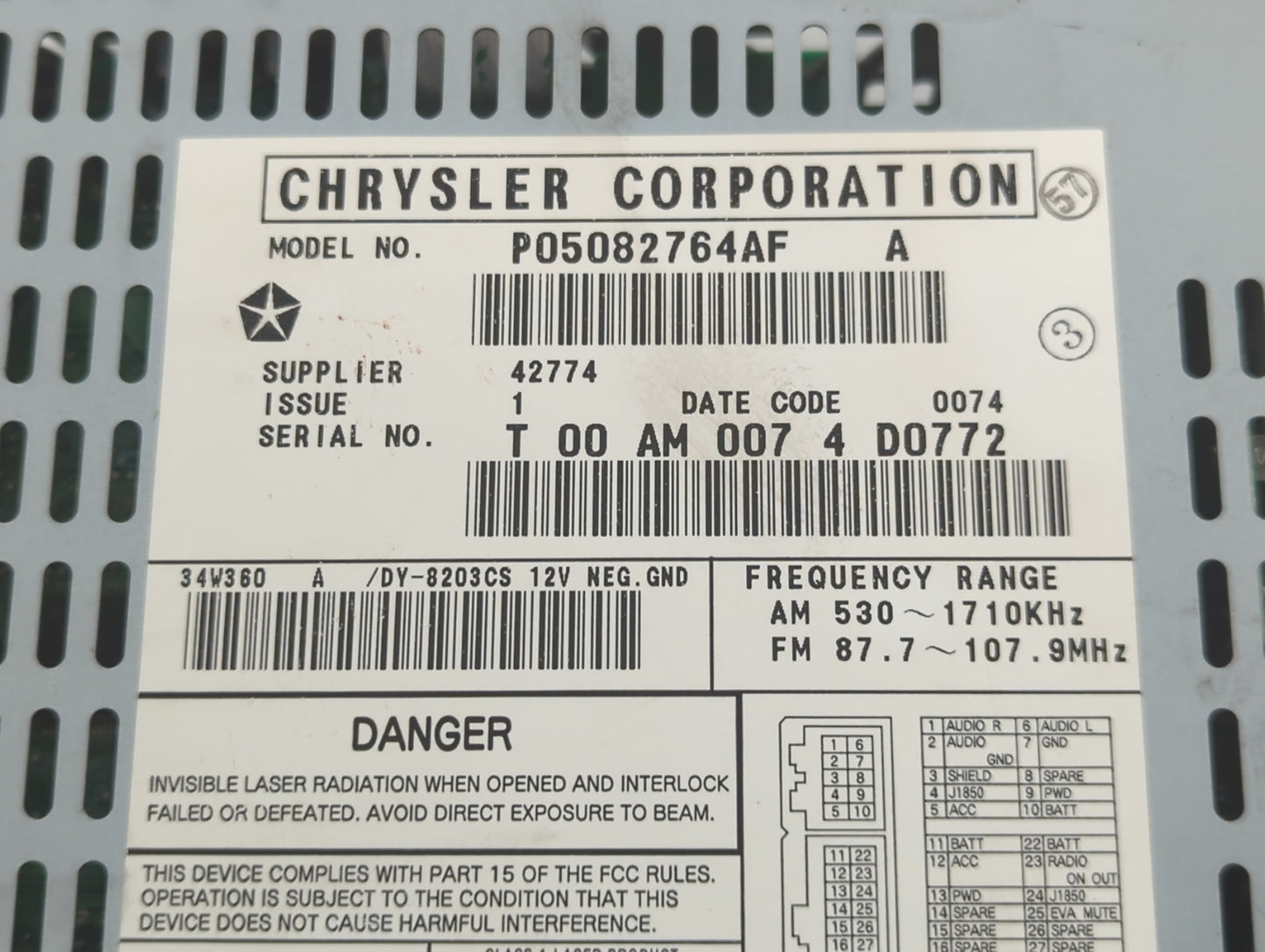 2004-2008 Chrysler Pacifica Radio AM FM Cd Player Receiver Replacement P/N:P05082764AF Fits Fits 2004 2005 2006 2007 2008 OE