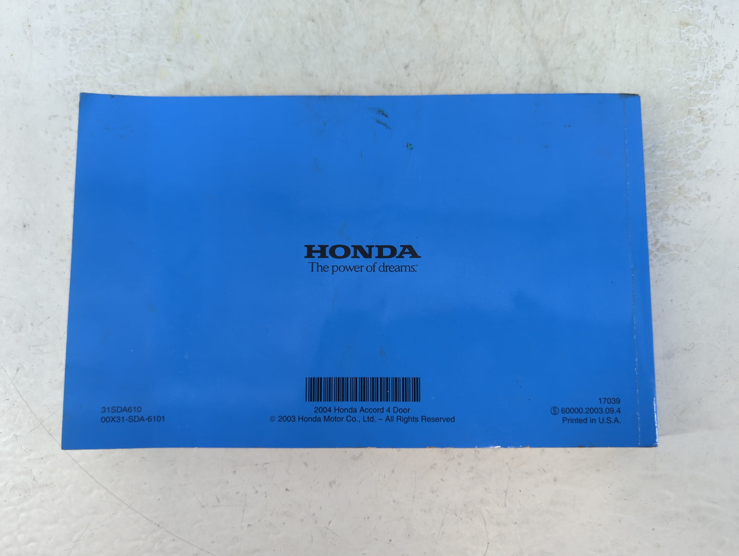 2004 Honda Accord Owners Manual Book Guide P/N:31SDA610 00X31-SDA-6101 OEM Used Auto Parts - Oemusedautoparts1.com