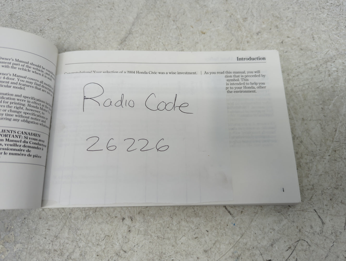 2004 Honda Civic Owners Manual Book Guide P/N:00X31-S5A-6310 OEM Used Auto Parts - Oemusedautoparts1.com
