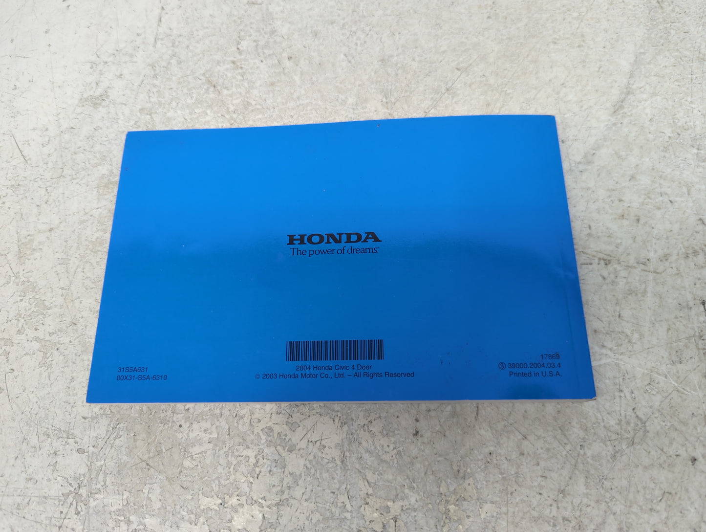 2004 Honda Civic Owners Manual Book Guide P/N:00X31-S5A-6310 OEM Used Auto Parts - Oemusedautoparts1.com