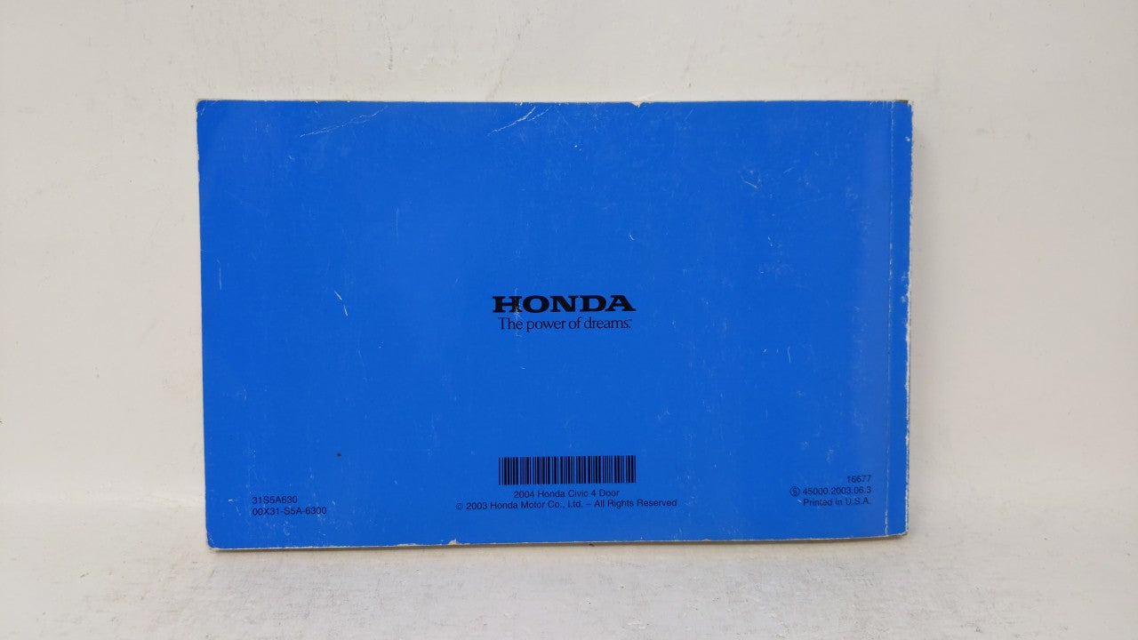2004 Honda Civic Owners Manual Book Guide OEM Used Auto Parts - Oemusedautoparts1.com