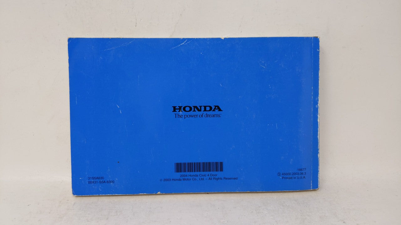 2004 Honda Civic Owners Manual Book Guide OEM Used Auto Parts - Oemusedautoparts1.com