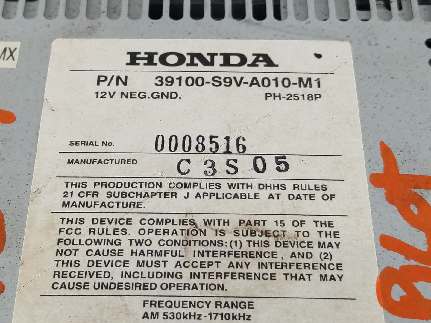 2003-2005 Honda Pilot Radio AM FM Cd Player Receiver Replacement P/N:39100-S9V-A010-M1 Fits Fits 2003 2004 2005 OEM Used Aut