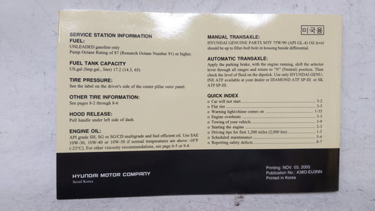 2004 Hyundai Sonata Owners Manual Book Guide OEM Used Auto Parts