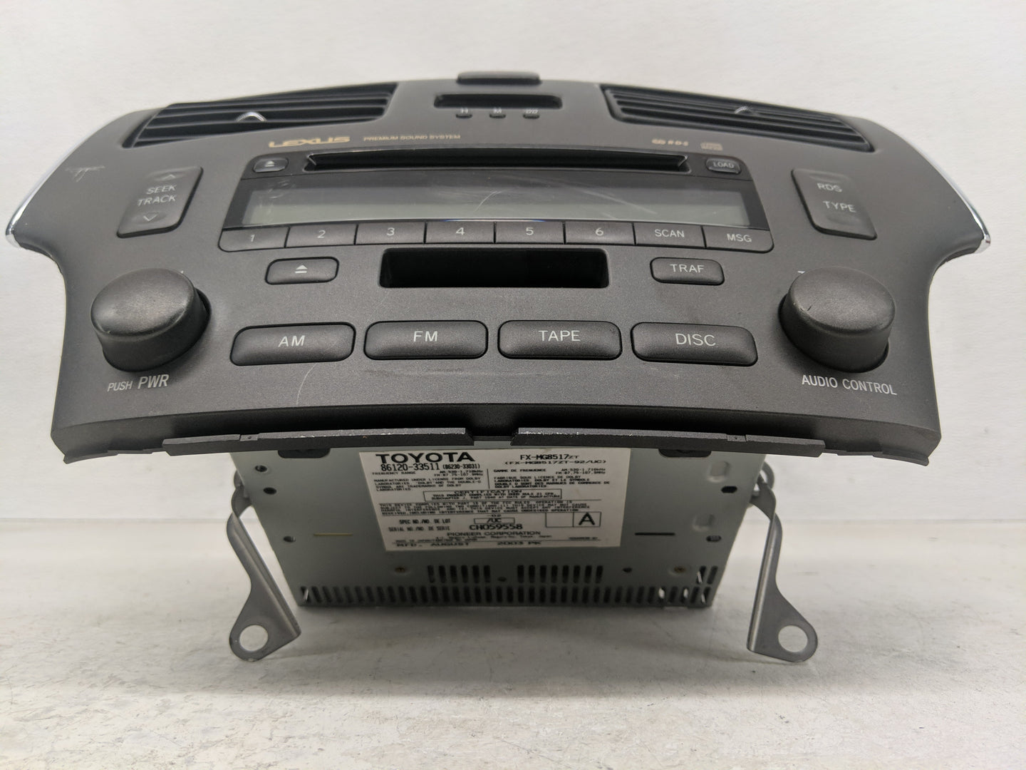2004 Lexus Es330 Radio AM FM Cd Player Receiver Replacement P/N:FX-MG8517ZT-92 86120-33511 Fits OEM Used Auto Parts - Oemuse