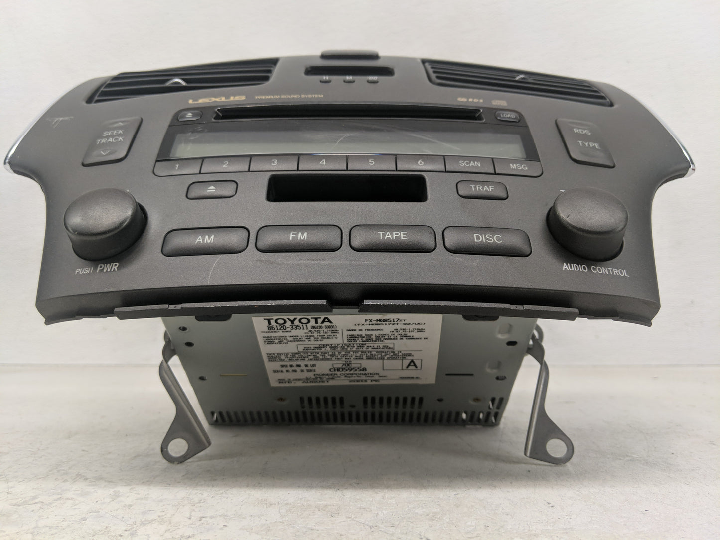 2004 Lexus Es330 Radio AM FM Cd Player Receiver Replacement P/N:FX-MG8517ZT-92 86120-33511 Fits OEM Used Auto Parts - Oemuse