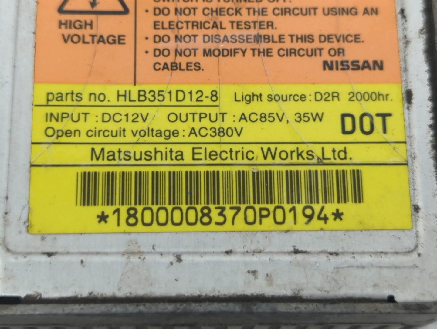 2004 Nissan Altima Headlight Ballast Head Light - Oemusedautoparts1.com