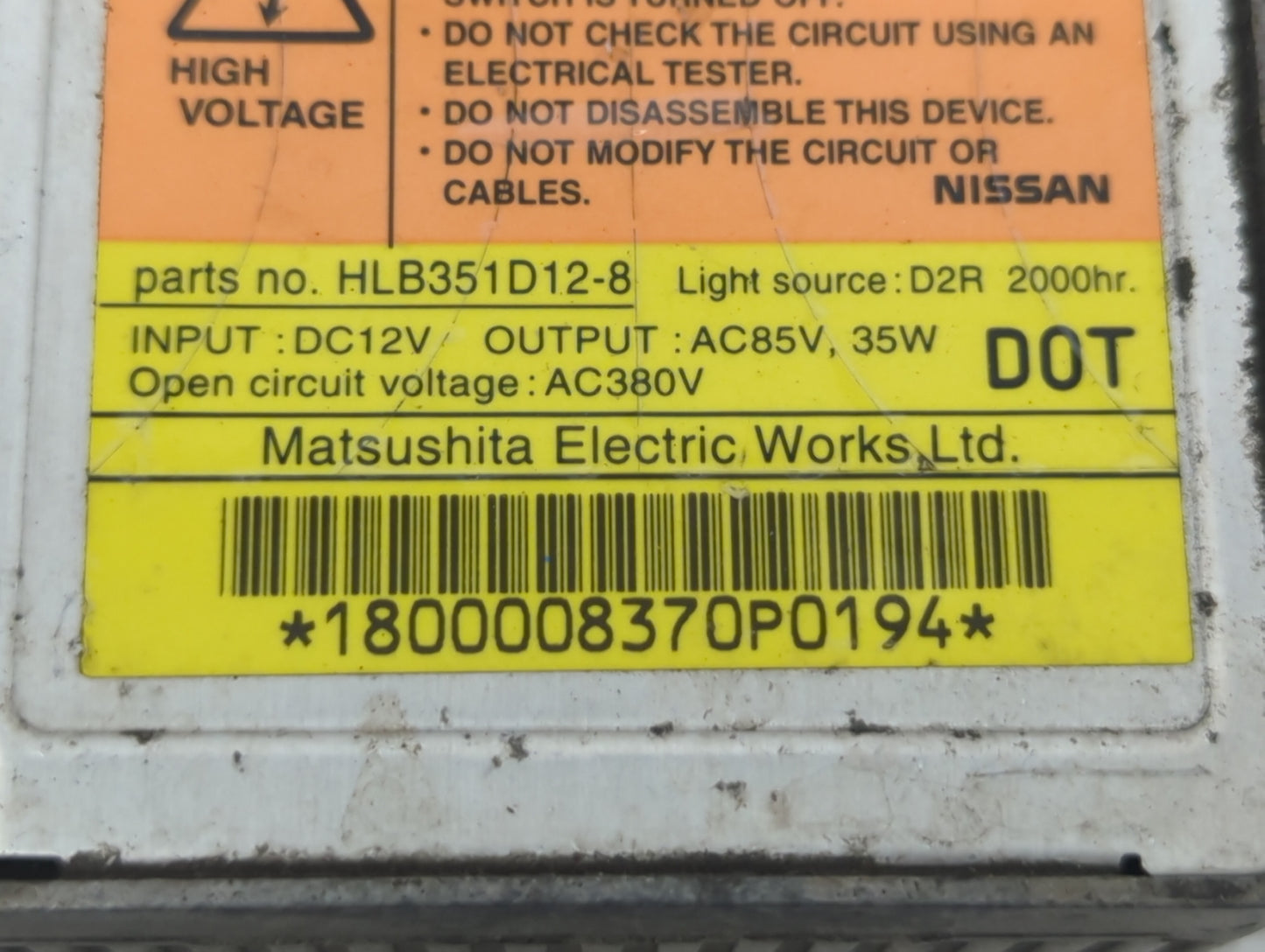 2004 Nissan Altima Headlight Ballast Head Light - Oemusedautoparts1.com