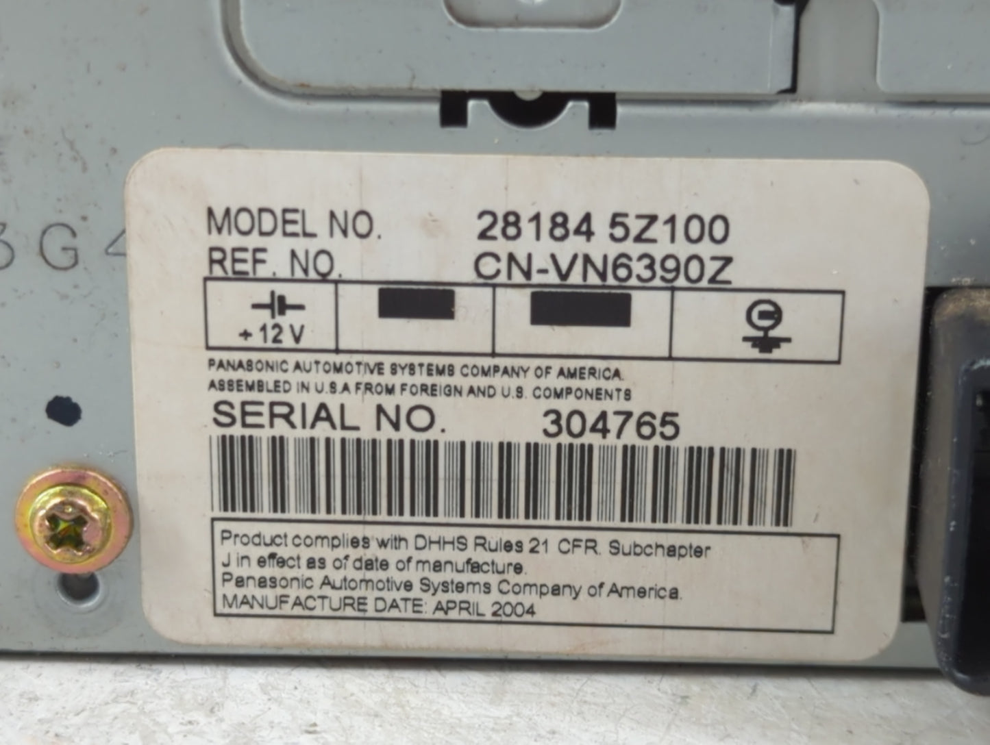 2004-2006 Nissan Quest Radio AM FM Cd Player Receiver Replacement P/N:28184 5Z100 Fits Fits 2004 2005 2006 OEM Used Auto Par